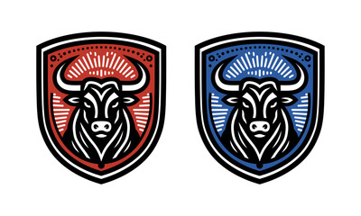 Wall Mural - bull logo on shield (red, blue)