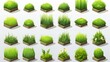Set of 8-bit, 16-bit pixel art grass platforms on white background. Cartoon design