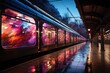 Subway displays urban ads between hasty crowd., generative IA
