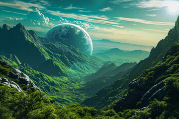Wall Mural - terraforming project transforming a barren planet into a green and lush one