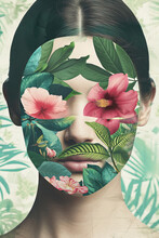 Surreal Portrait Of Woman With Floral Elements. Generative AI Image