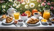 continental breakfast table with coffee orange juice croissants