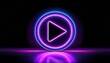 purple color play button on black background start button neon glowing play button neon glowing play button with neon circle