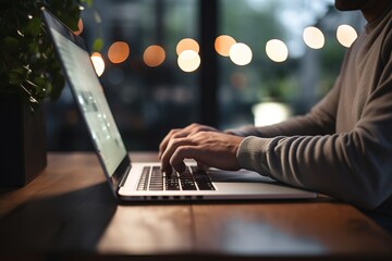 Man using laptop in dimly lit room