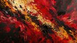 A dynamic, abstract oil painting with bold streaks of crimson, gold, and black. Valentines background, wallpaper texture. 