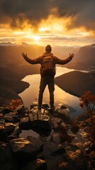 Poster - Man on a Mountaintop at Sunset