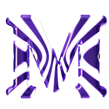 White symbol with dark purple thin straps. letter m