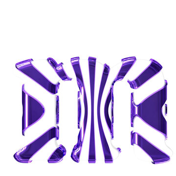 White symbol with dark purple thin straps. letter m