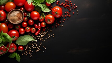 Wall Mural - A concept for a food background with various fresh ingredients that can be used to cook italian food. view from above with a space for copying.