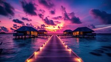Amazing Sunset Panorama At Maldives