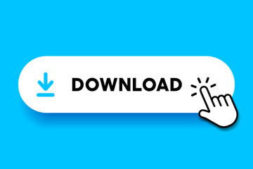 Aufkleber - 3D download button icon. Upload icon. Down arrow bottom side symbol. Click here button. Save cloud icon push button for UI UX, website, mobile application.