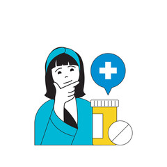 Aufkleber - Medical concept with cartoon people in flat design for web. Doctor diagnoses patient disease and prescribes treatment with tablets. Vector illustration for social media banner, marketing material.