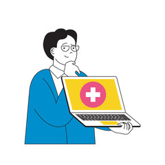 Aufkleber - Medical concept with cartoon people in flat design for web. Man giving professional consultations online, diagnosis and treating. Vector illustration for social media banner, marketing material.