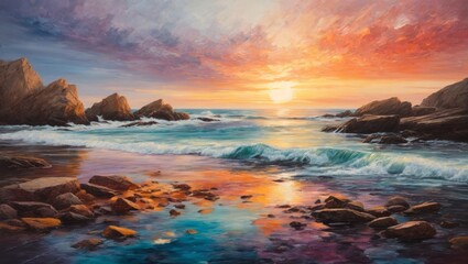 Wall Mural - sunset at the beach, Watercolor