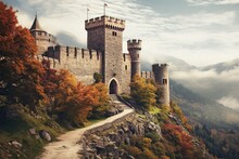 Medieval Castle Where The Imposing Towers And Stone Walls Stand Out