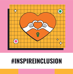 Wall Mural - International Women's Day 2024 campaign #InspireInclusion. Geometric abstract design in the trendy retro Neo brutalism style. IWD 8 March Women's History Month. Inspire Inclusion feminism holiday.