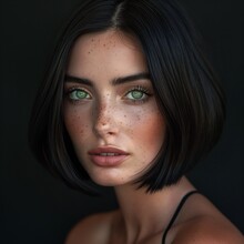 Portrait Of A Woman With Green Eyes And Freckles
