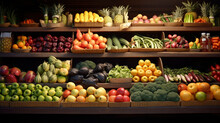Vegetable Farmer Market Counter: Colorful Different Fresh Organic Healthy Vegetables.