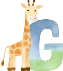 Fototapete - Letter G with giraffe illustration created with Generative AI technology