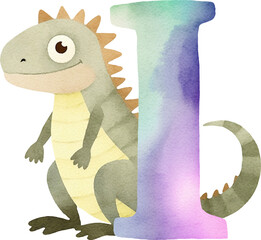 Aufkleber - Letter I with iguana illustration created with Generative AI technology