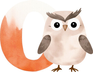 Aufkleber - Letter O with owl illustration created with Generative AI technology