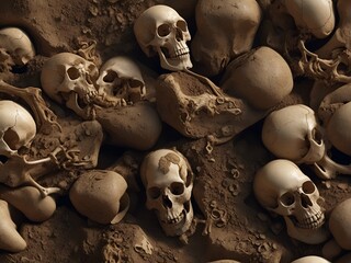 Wall Mural - Skull and bones, human remains in the sand.