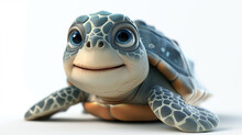 3d Cartoon Old Sea Turtle Isolate On White Background