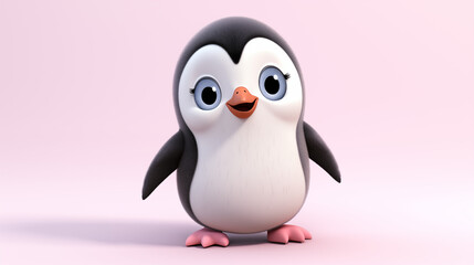 Sticker - 3d baby female penguin in pink background