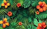 Fototapeta Młodzieżowe - Fundo colorido tropical de verão com plantas exóticas de folhas de palmeira e fundo tropical tucano
