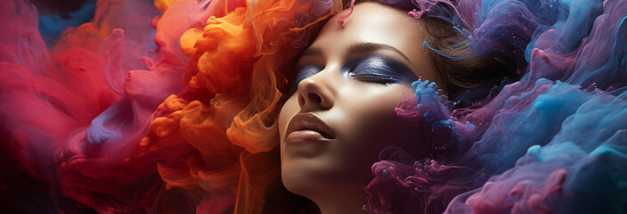 Poster - beauty woman portrait with creative make up.