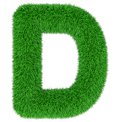 Wall Mural - Green grass letter D, 3D rendering isolated on transparent background