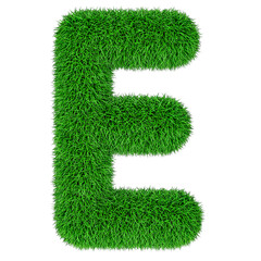 Wall Mural - Green grass letter E, 3D rendering isolated on transparent background