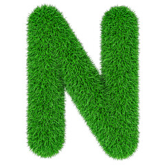 Wall Mural - Green grass letter N, 3D rendering isolated on transparent background