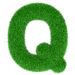 Poster - Green grass letter Q, 3D rendering isolated on transparent background