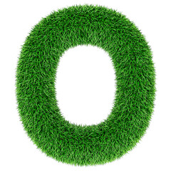 Poster - Green grass letter O, 3D rendering isolated on transparent background