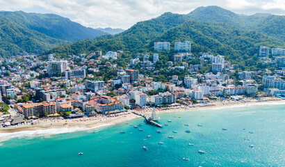 Wall Mural - Los Muertos Beach, Romantic Zone and Pier in Puerto Vallarta, Jalisco. Mexico