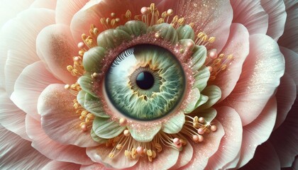 Poster - abstract floral collage with pink petals and eye