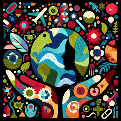 Naklejka na meble Felt art patchwork, World health day concept, Our planet, our health