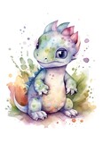 Fototapeta Dinusie - Baby Dino full body Watercolor, Dinosaur Bundle white background