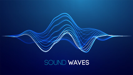 Wall Mural - Sound wave blue technology background. Music wave futuristic big data background.