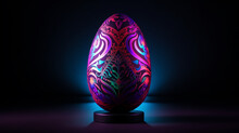 Shiny Pink Easter Egg Decorated With Dynamic Purple Lines 