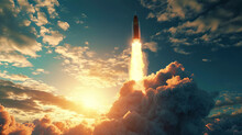 A Frame On Which A Space Rocket Is Visible, Taking Off From The Ground, Creating A Fire Pillar Tha
