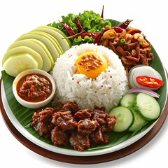 Sticker - Tempting nasi lemak, a fragrant Malaysian rice dish, isolated on a clean white background