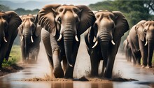 Elephants Joyfully Splashing In Mud Puddles, Embracing The Refreshing Rains Of The Season