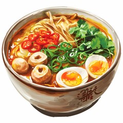 Wall Mural - Delicious laksa, a flavorful Southeast Asian noodle soup, isolated on a clean white background