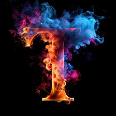 Wall Mural - Capital letter T with dreamy colorful smoke growing out