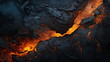 © seogi - Close-up of hot lava spouting from a volcano flowing through black rocks. Lava, coal texture background.
