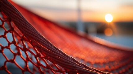 Close-up of a woven hammock at sunset  AI generated