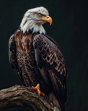 Beautiful Side View Of Bald Eagle Standing On Old Log AI Generative