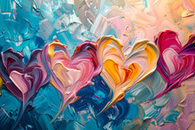 3d Abstract Oil Painting Art Of Valentine Hearts